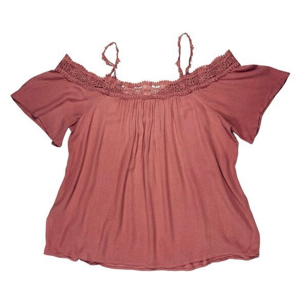 Pinky Blouse Women M Pink Lace Trim Feminine Romantic Bohemian Coastal Beach Top - Picture 6 of 15